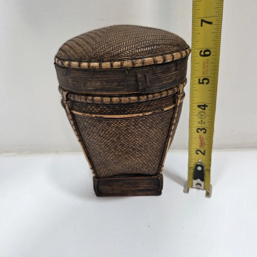 CHINESE ASIAN RICE BASKET Woven‎ Dark Wicker Bamboo Unique Design